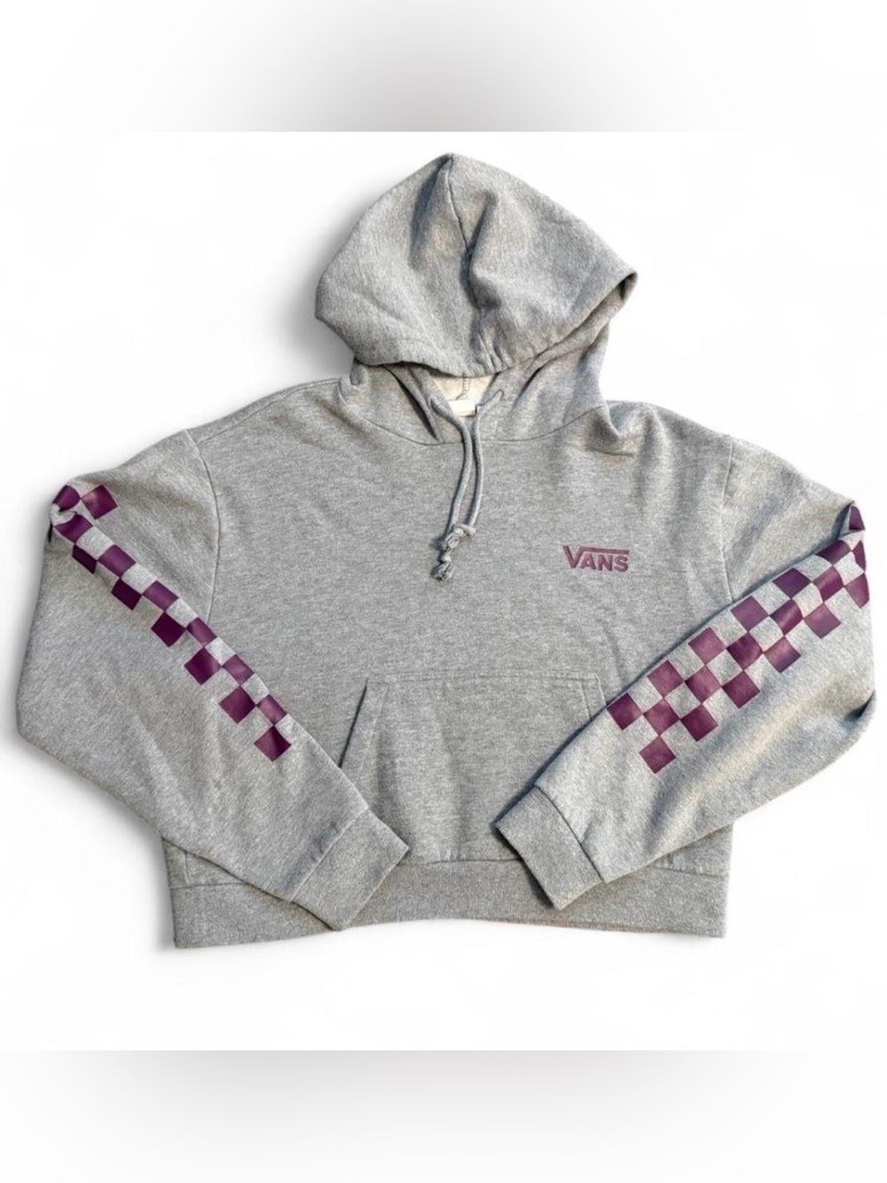 Vans Gray Pullover Hoodie with Purple Checkerboard Sleeves M